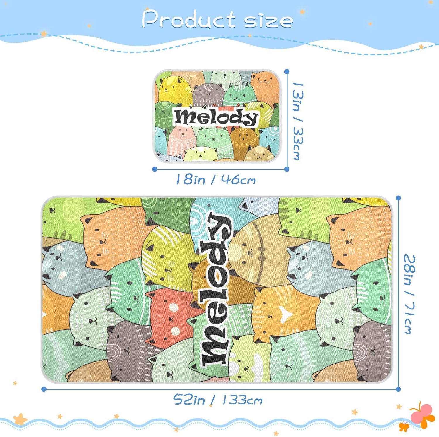 Protector de colchón personalizado para cuna de gatos para niños y niñas, tapete de seda de hielo, sábanas de corralito de juego, colchoneta de