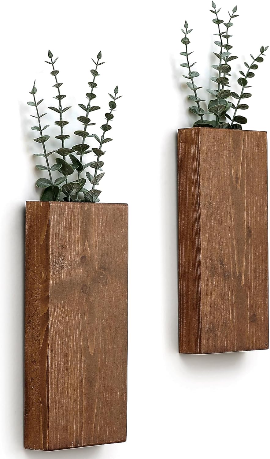 Juego de 2 macetas de madera para pared, bolsillo de pared de madera para flores secas y vegetación, florero colgante de madera para interiores,