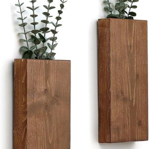 Juego de 2 macetas de madera para pared, bolsillo de pared de madera para flores secas y vegetación, florero colgante de madera para interiores, Juego de 2 macetas de madera para pared, bolsillo de pared de madera para flores secas y vegetación, florero colgante de madera para interiores,