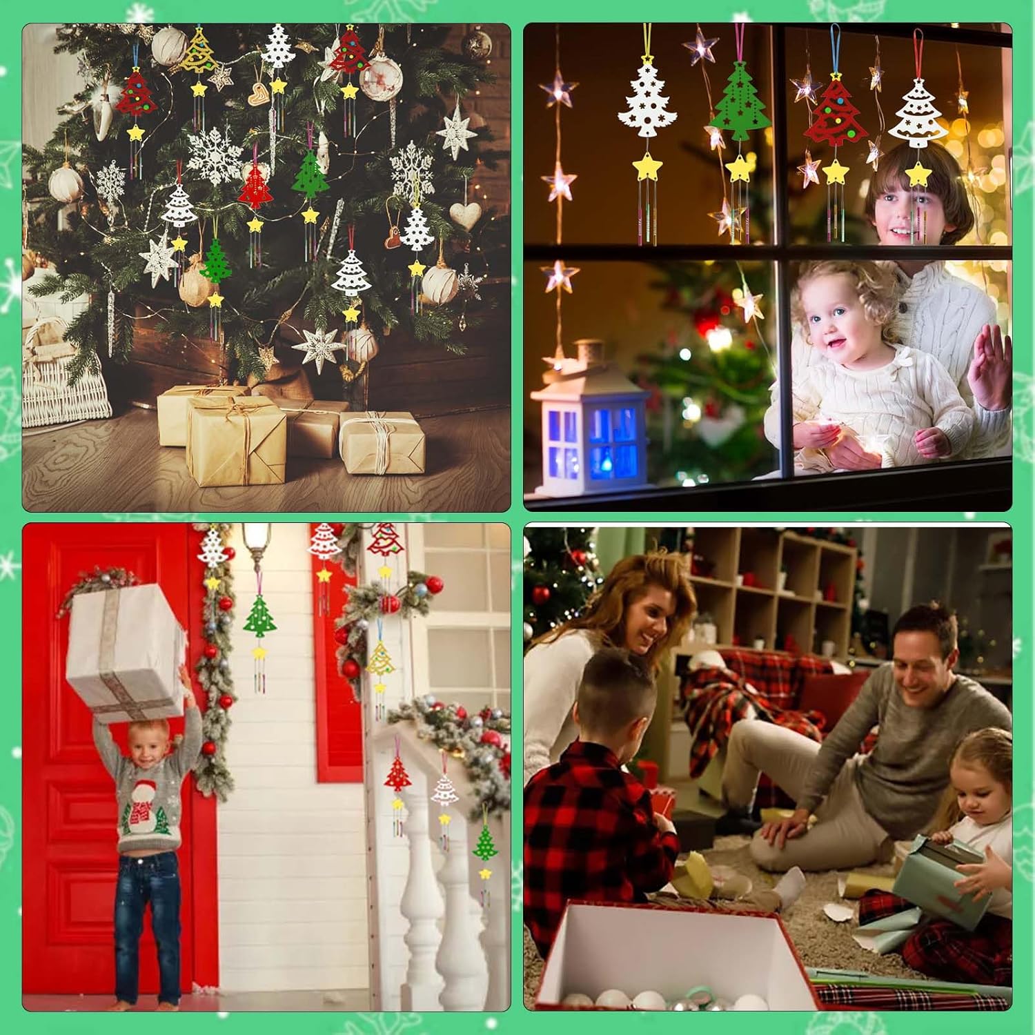 Paquete de 12 carillones de viento para niños, kits de manualidades de Navidad, carillón de viento de madera sin terminar, adornos de árbol de