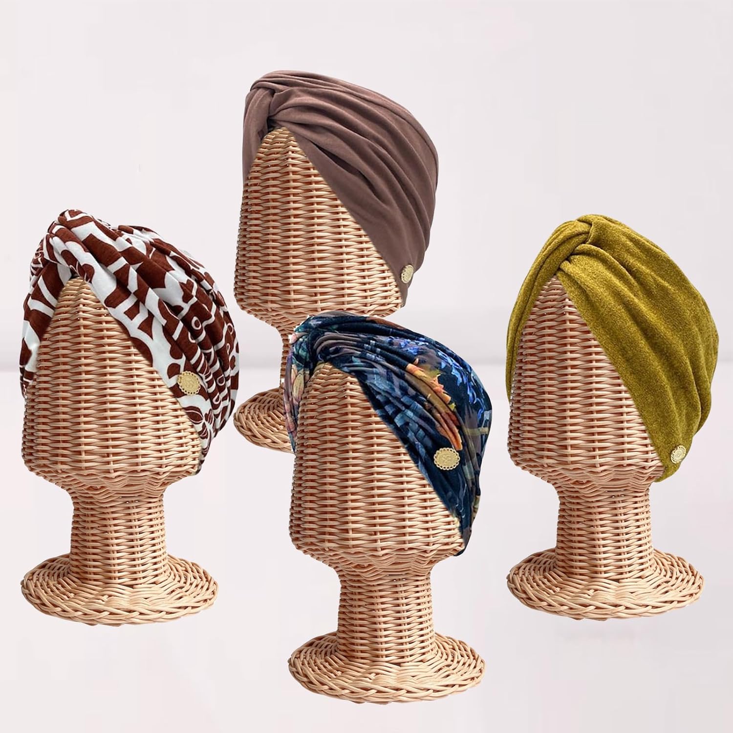 CHADWICK Soporte para cabeza de maniquí de ratán, soporte para sombreros y pelucas, escaparate de mimbre hecho a mano, estante para gorra rústica,