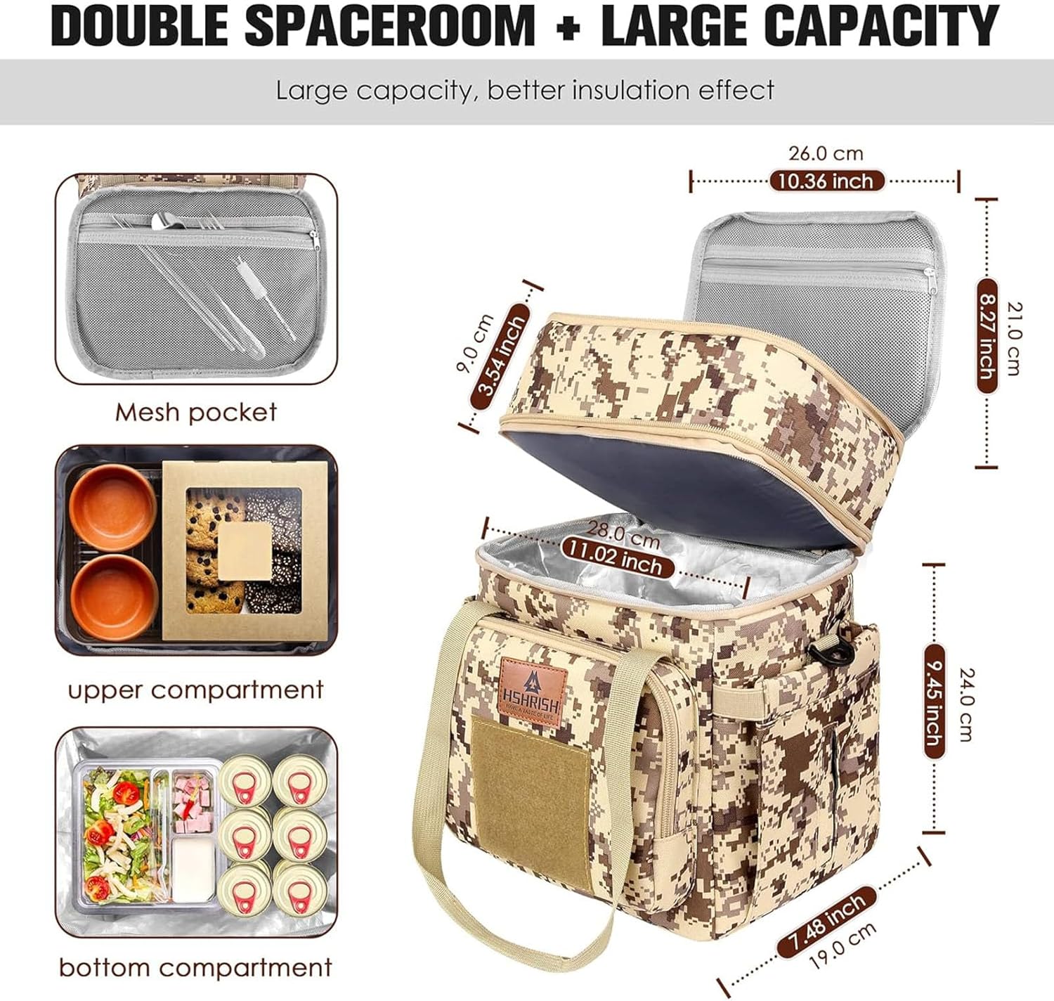 Lonchera táctica para hombres, gran bolsa de almuerzo con aislamiento expandible, duradera, impermeable, a prueba de fugas, para adultosviajes de