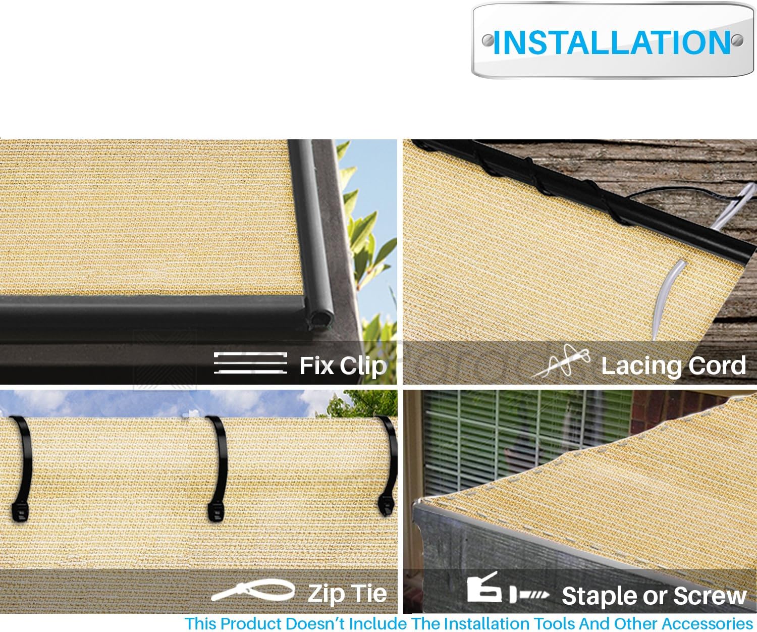 Patio Paradise Inc. – Rollo de tela de protección solar de 6 x 15 pies, color beige tostado, hasta un 95% de bloqueo UV, para patios, cenadores,