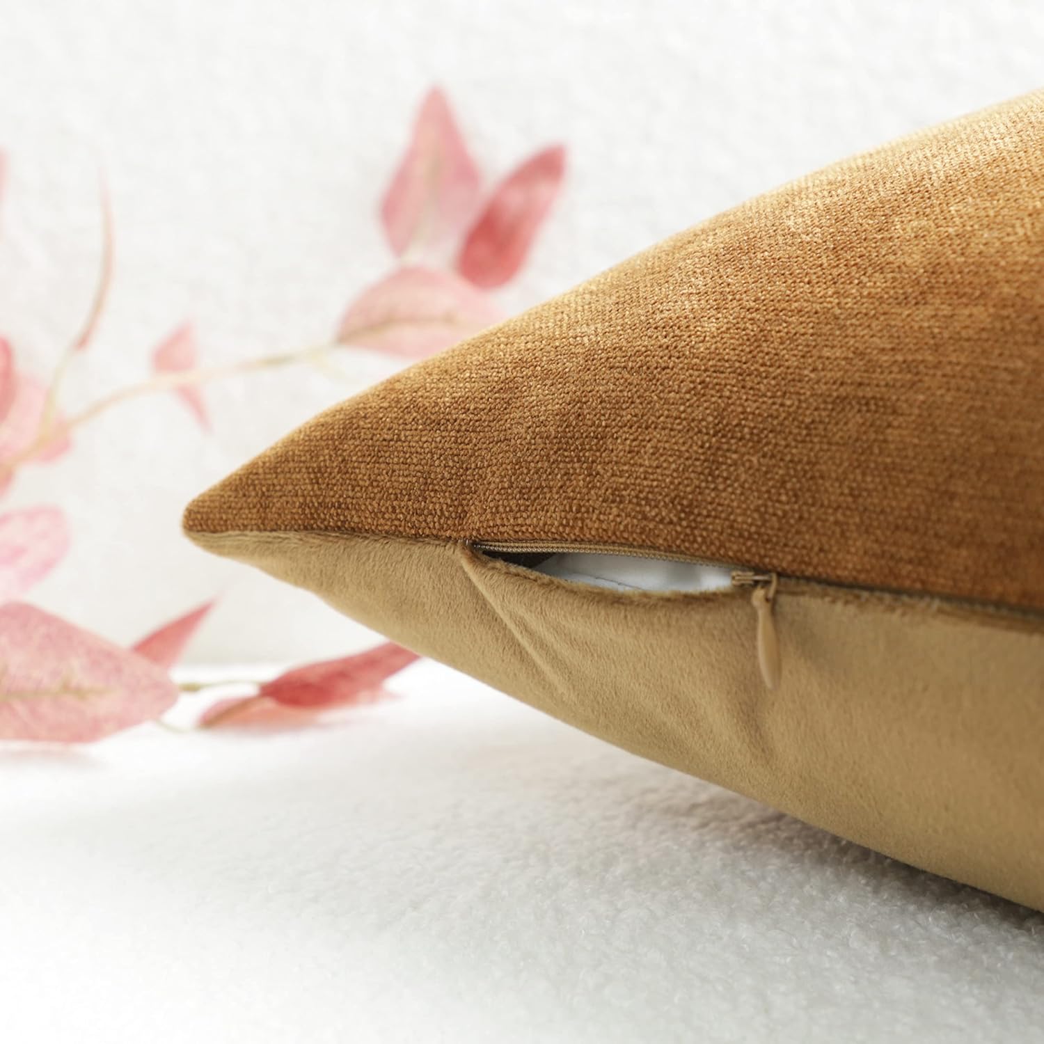 Juego de 4 fundas de almohada decorativas de terciopelo y felpilla con diseño de doble cara para sala de estar, sofá y dormitorio, decoración