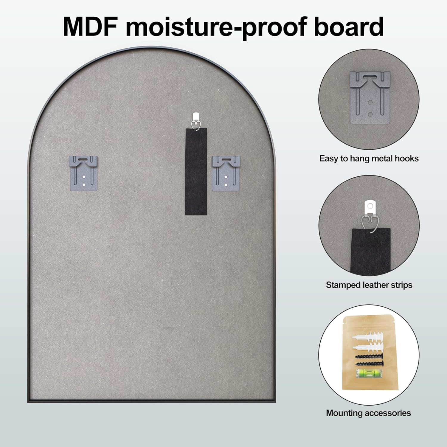 Espejo de baño arqueado de 24 x 36 pulgadas con aleación de aluminio negro con marco mate, para dormitorio, tocador, entrada, sala de estar
