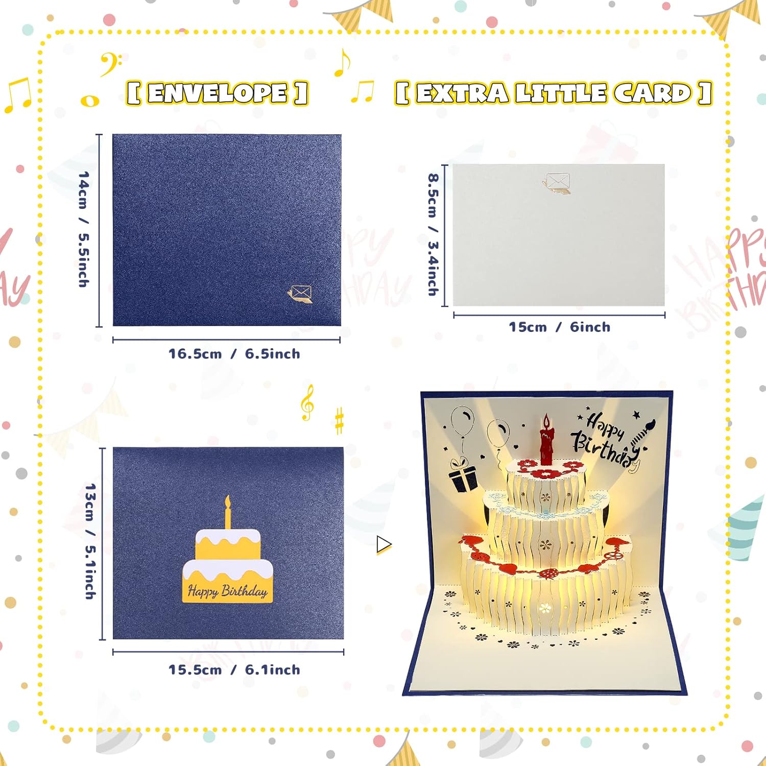 Tarjeta musical de cumpleaños con sonido, música y luz, tarjetas emergentes 3D de feliz cumpleaños para hombres, mujeres y niños
