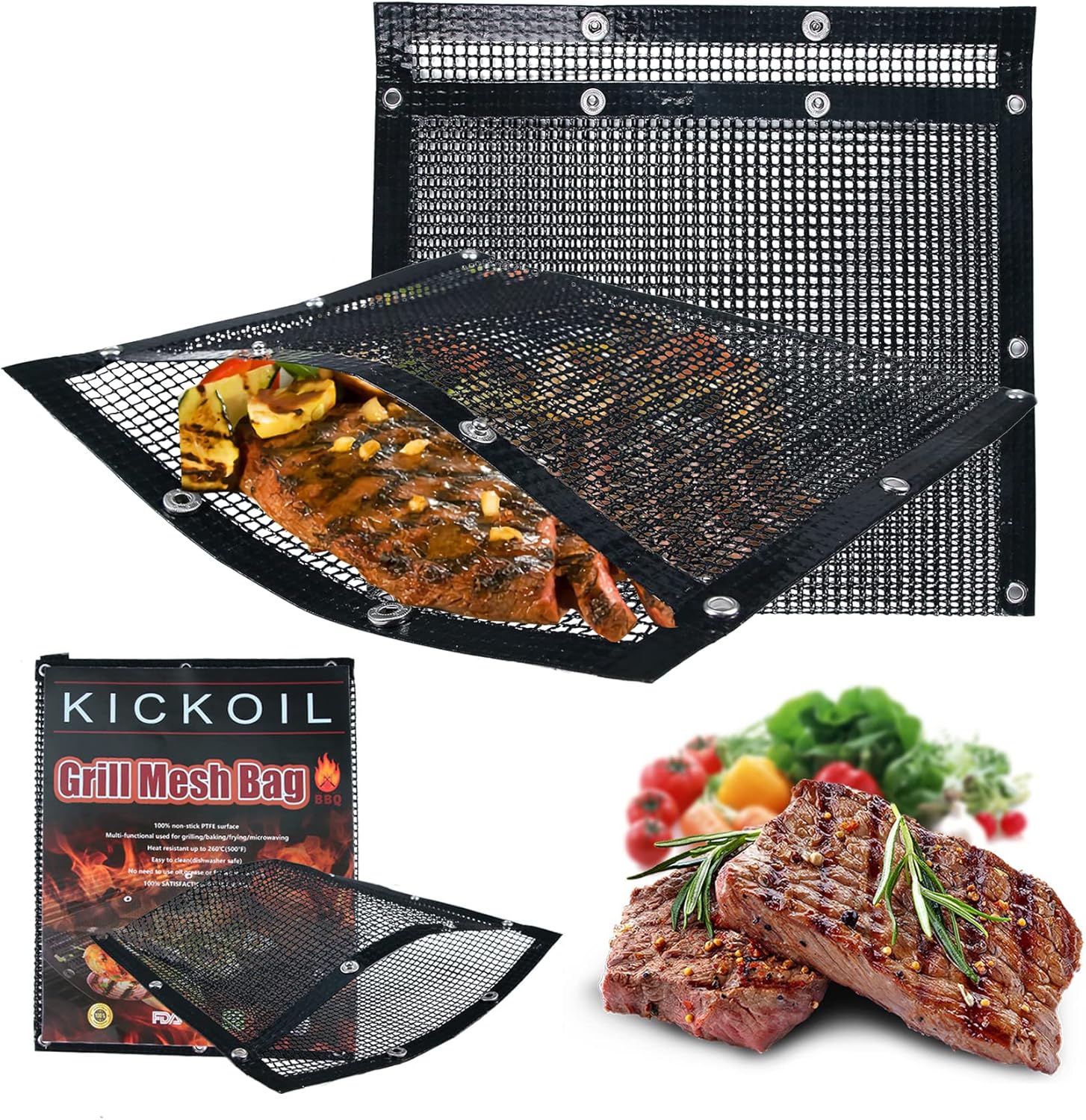 Juego de 2 bolsas de malla para parrilla, herramientas para barbacoa, reutilizables, antiadherentes, para ahumadores eléctricos, Pitmasters, cámper,