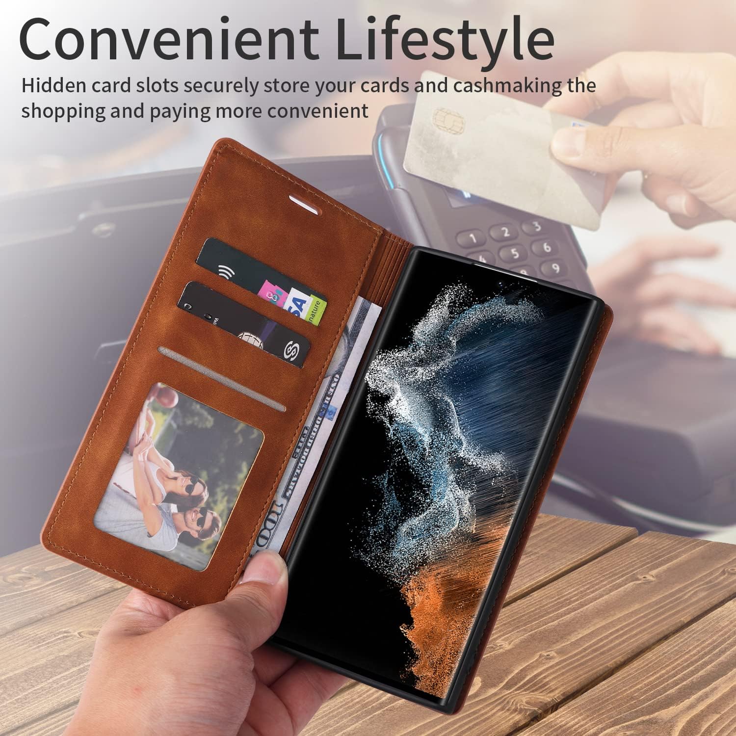 ZZXX Funda tipo cartera para Samsung Galaxy A13 5G con bloqueo RFID, ranura para tarjetas, función atril, magnética, de piel suave, para Samsung
