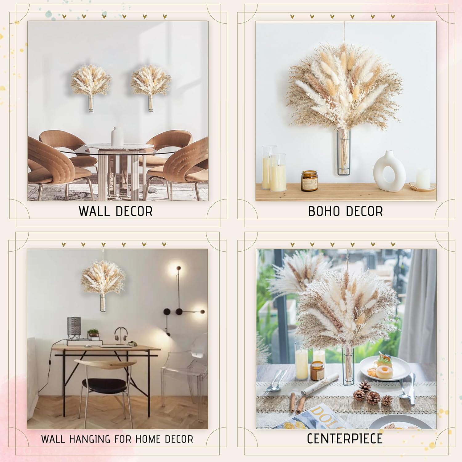Ramo de hierba natural de las pampas + jarrón colgante  Arreglo floral seco bohemio centro de mesa, decoración de boda, decoración rústica (70