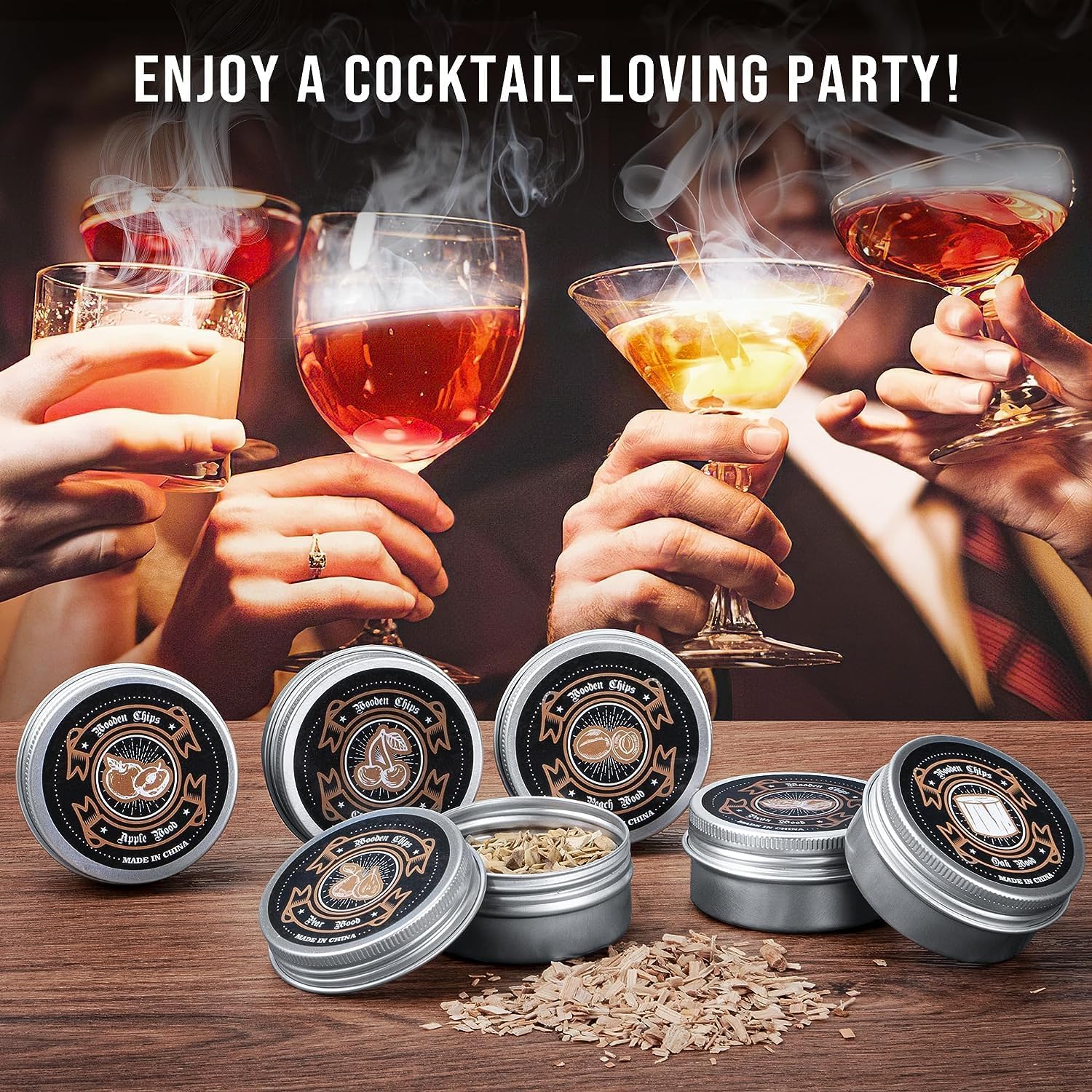 Cocktail Smoker, Whiskey Smoker Kit, 6 Different Natural Flavor Wood Chips for Old Fashioned Bourbon Smoker Kit, Drink Smoker Kit for VodkaGinRum