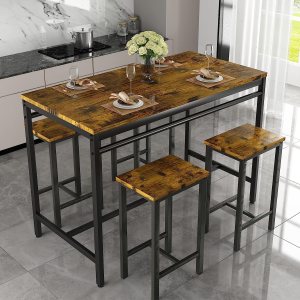Hooseng Juego de mesa de comedor de 5 piezas, mesa de comedor moderna de altura de barra y juego de bar con 4 sillas, juego de mesa de cocina y Hooseng Juego de mesa de comedor de 5 piezas, mesa de comedor moderna de altura de barra y juego de bar con 4 sillas, juego de mesa de cocina y