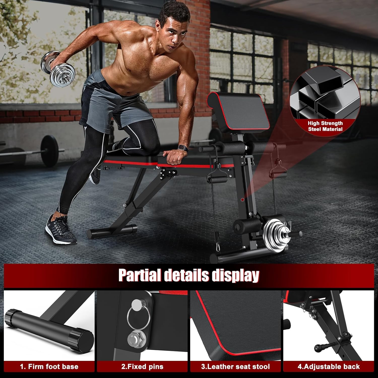 XDDIAS Banco de pesas, banco de entrenamiento de fuerza ajustable para entrenamiento de cuerpo completo, bancos inclinados plegables para gimnasio