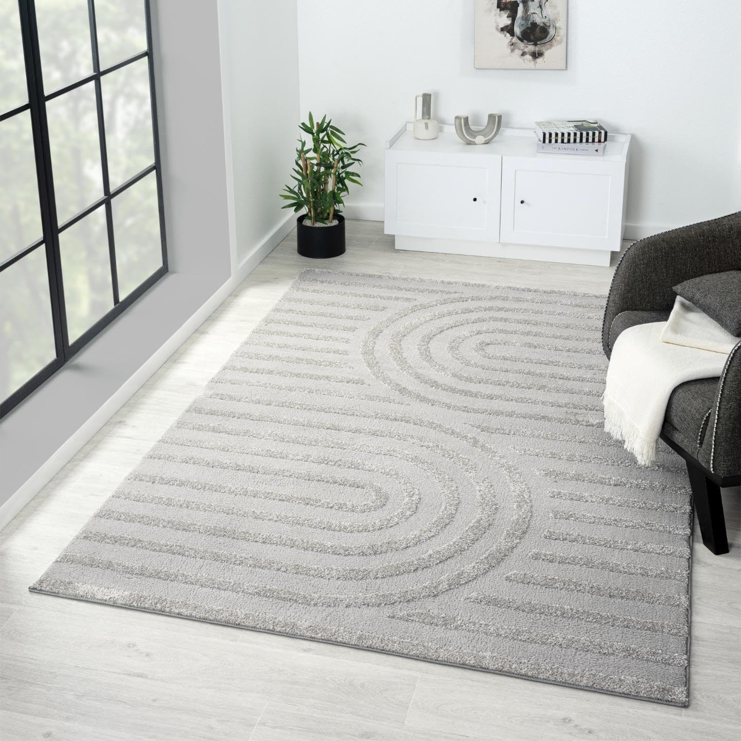 LUXE WEAVERS Alfombra geométrica moderna plateada 6×9, alfombra de textura alta y baja