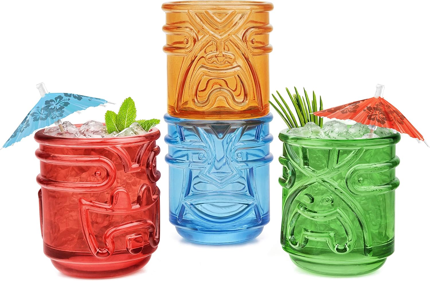Final Touch Vasos Tiki de 12 onzas, juego de 4 vasos de colores (TK5302)
