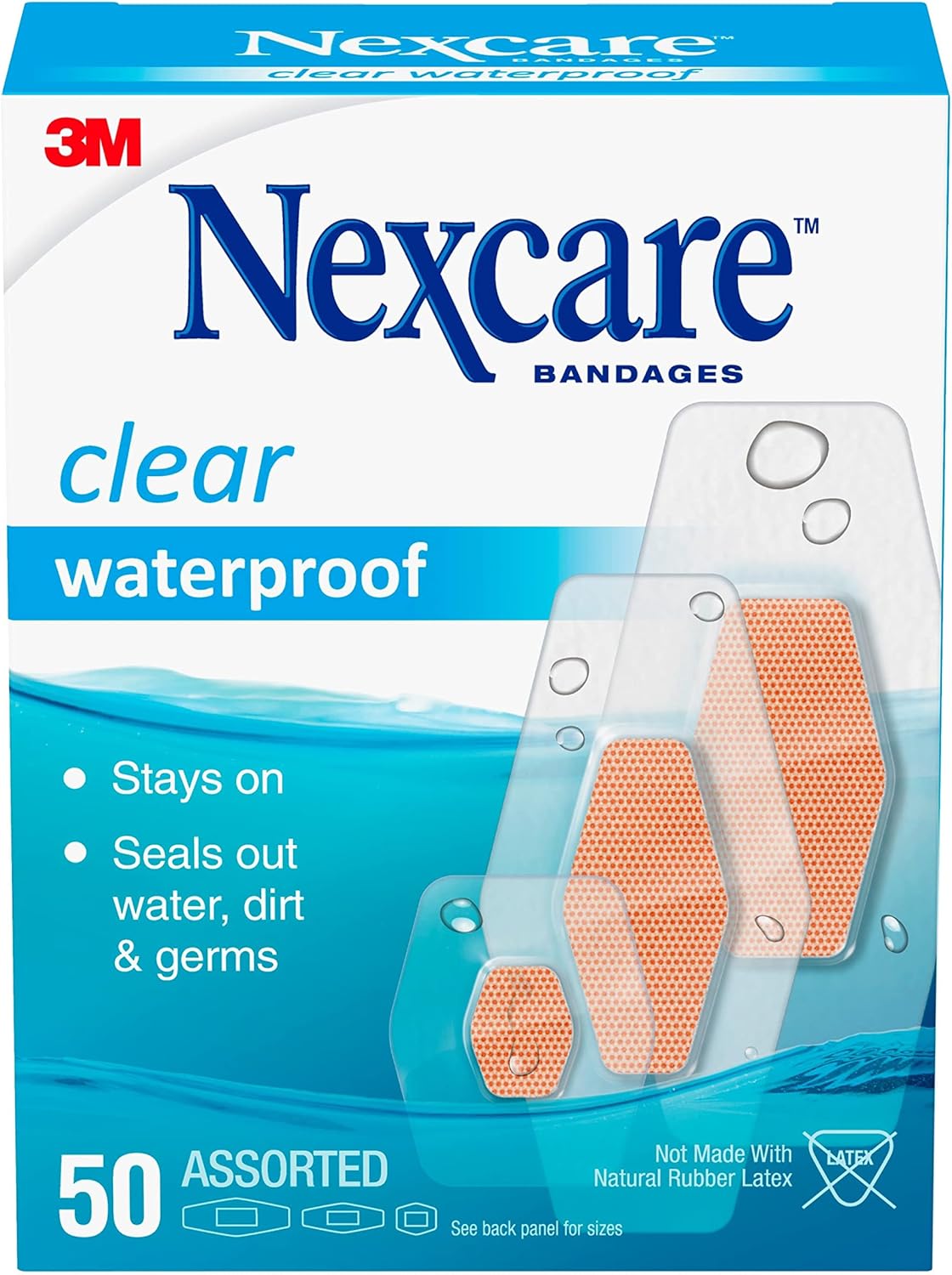 Nexcare Vendajes impermeables, paquete familiar, prácticamente invisible, 200 unidades, tamaños surtidos