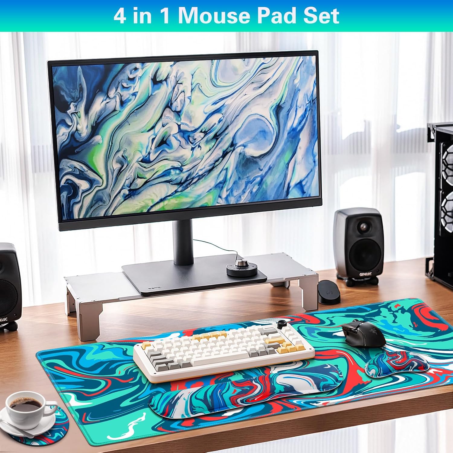 Canjoy Juego de alfombrillas de mouse para juegos, 4 en 1 XXL grande + reposamuñecas para teclado + posavasos (35.4 x 15.7 pulgadas), almohadilla de
