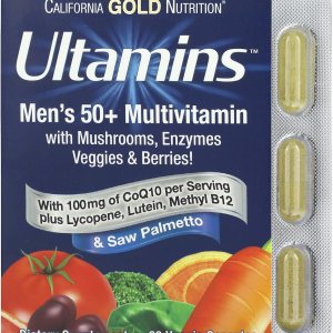 Ultamins – Multivitamínico para hombres 50+ con CoQ10, hongos, enzimas, verduras y bayas, 60 cápsulas vegetales, California Gold Nutrition Ultamins – Multivitamínico para hombres 50+ con CoQ10, hongos, enzimas, verduras y bayas, 60 cápsulas vegetales, California Gold Nutrition