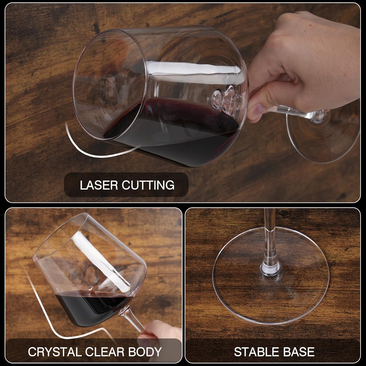 Yaschmo Juego de 4 copas de vino de cristal borgoña de 25 onzas, juego de 4 copas de vino Morden de 18 onzas, con tallo alto para vino tinto y