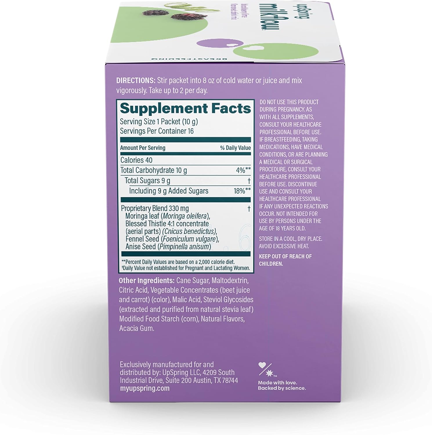 UpSpring Milkflow – Suplemento de lactancia materna con moringa y cardo bendito, sin fenogreco, sabor a lima BlackBerry  Suplemento de lactancia