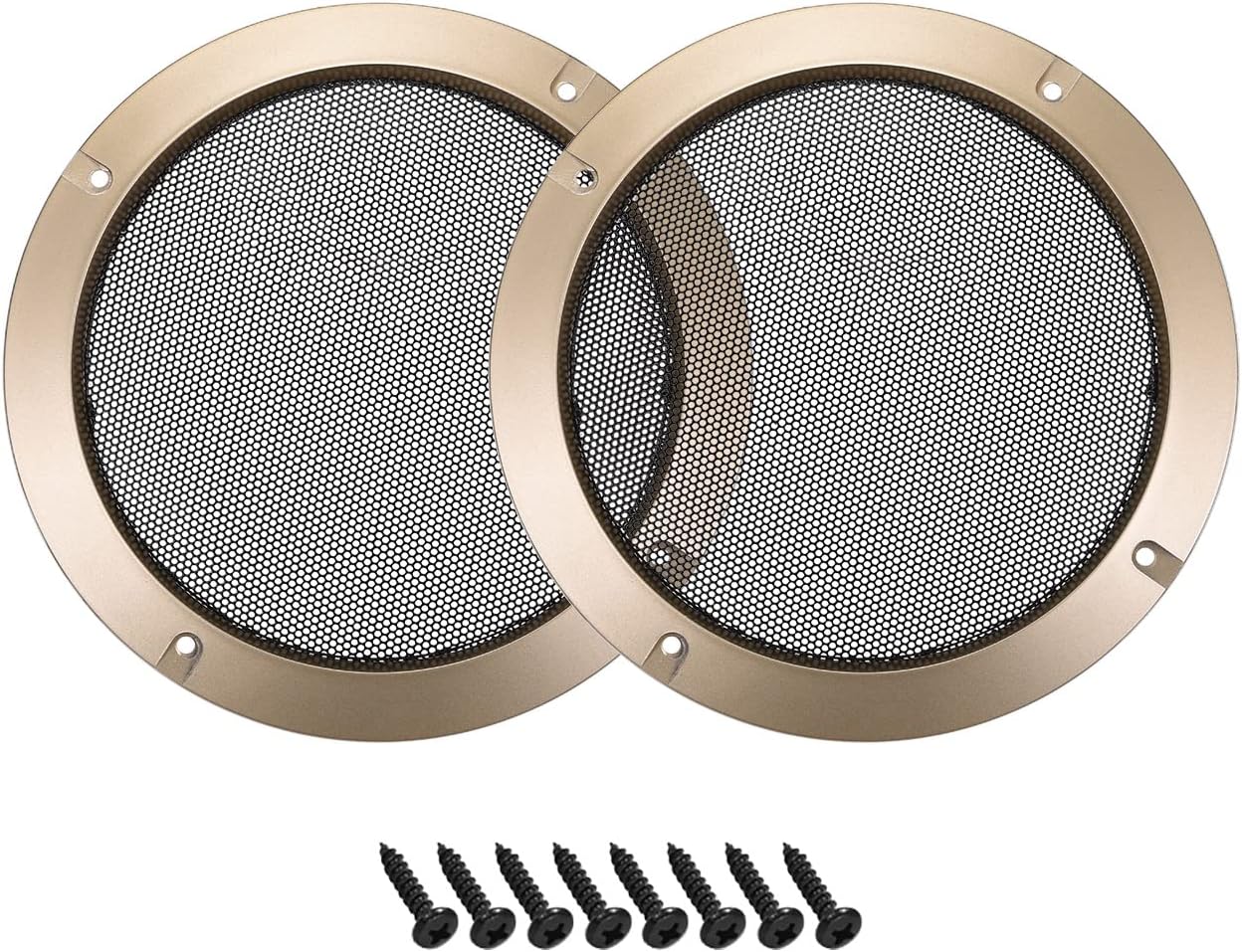 Rebower Cubierta de parrilla de altavoz de malla negra para subwoofer (con tornillos), para audio casero DIY – Marco de 4 pulgadastono dorado  2