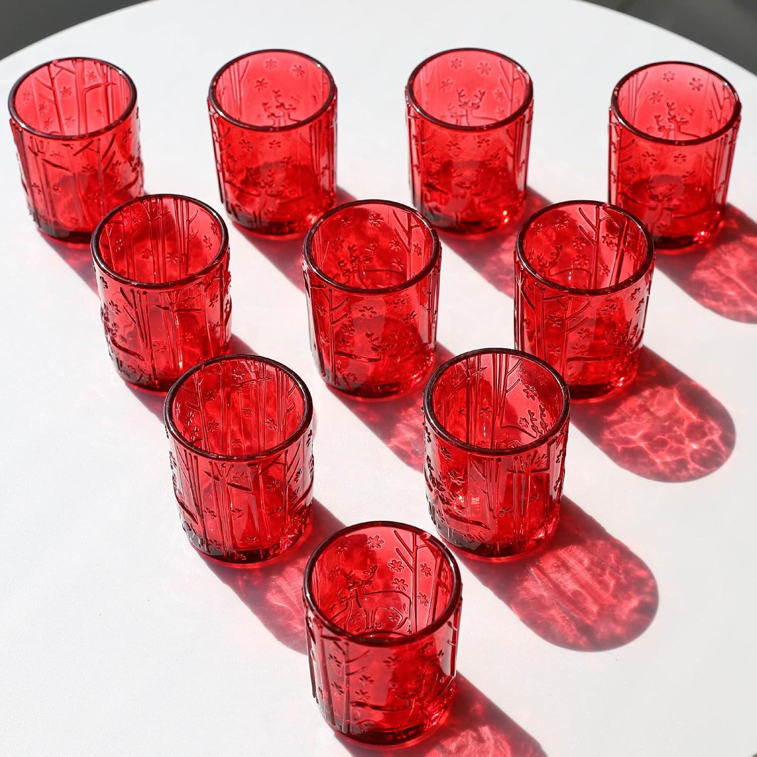 12 portavelas votivas de renos rojos, portavelas de Navidad, centro de mesa de festival, velas de té de vidrio para fiesta de Navidad, vacaciones,