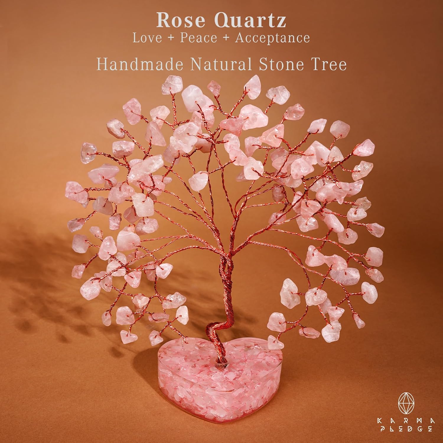 Árbol de cristal de corazón de cuarzo rosa, 7 cristales curativos de chakras, árbol de la vida, decoración de cristal hecho a mano, árboles bonsái