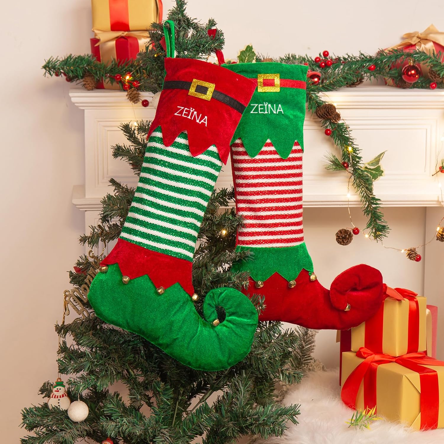 Zeekisfia Medias de Navidad personalizadas con nombre de la familia, calcetines de Navidad de 19 pulgadas para niños, calcetines grandes para