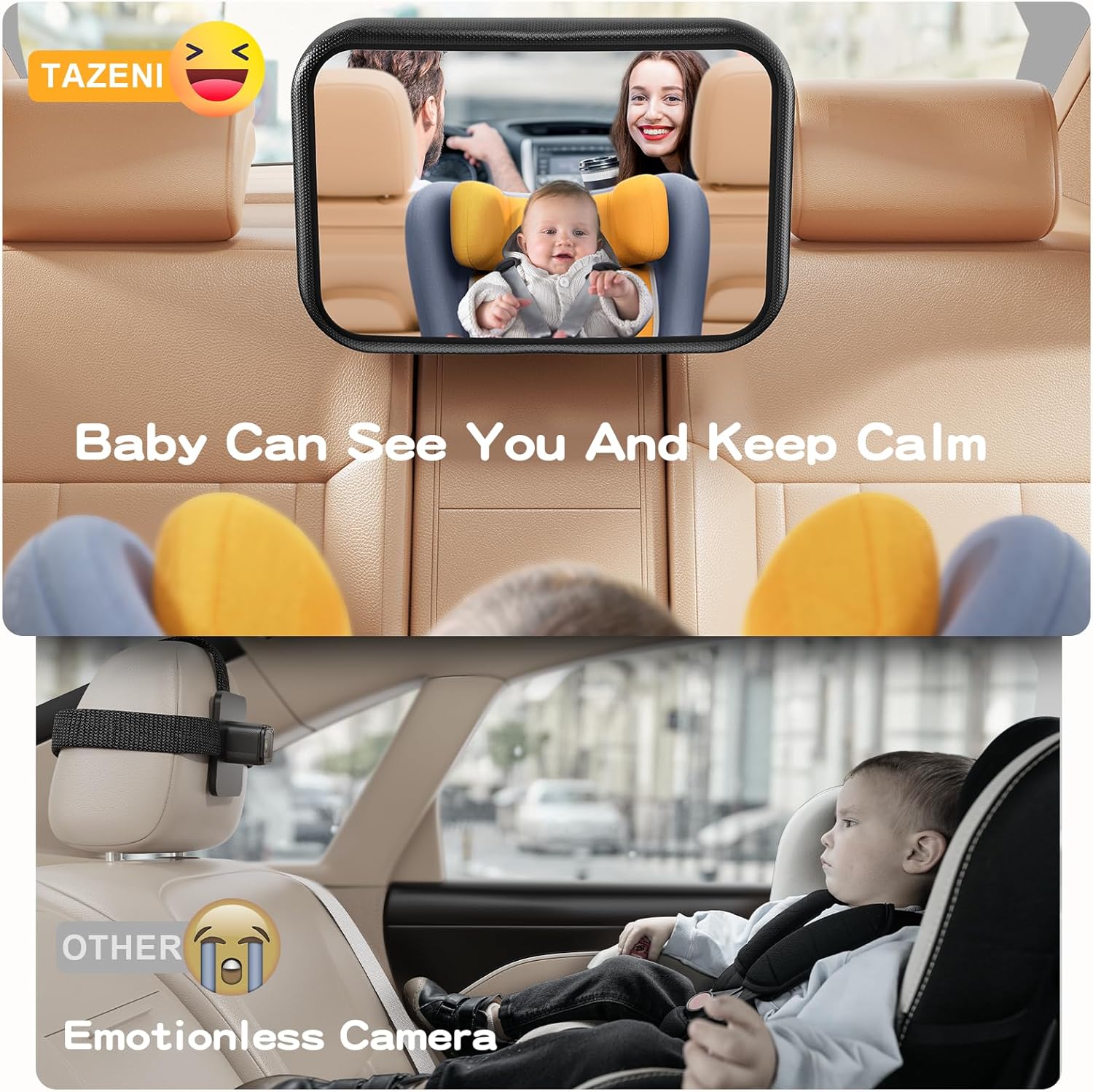 TAZENI Espejo de coche para bebé, espejo de coche elástico para bebé, espejo de bebé de cuidado de 360 para asiento trasero para asiento trasero