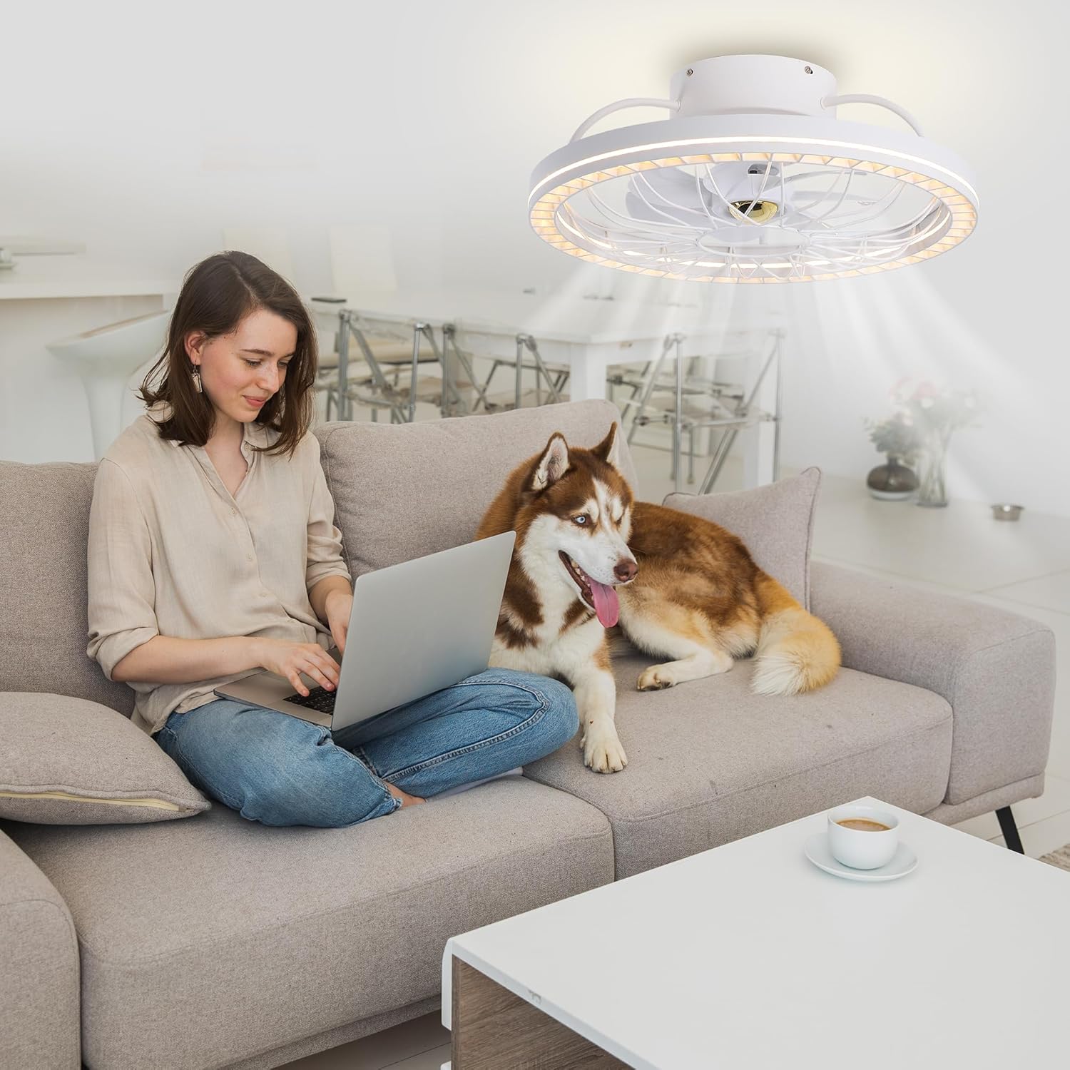 REDSTAR Ventiladores de techo LED inteligentes  Ventilador de techo de montaje empotrado de 19 pulgadas con luz moderna, control de aplicación, 3