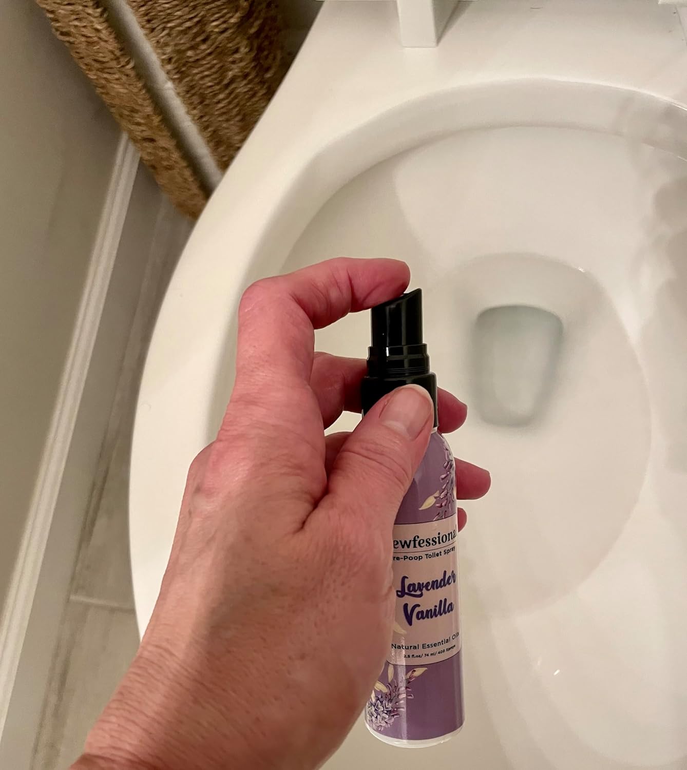 Spray de inodoro pre pop, eliminador de olores de inodoro, paquete de 4 + 1 botella de regalo, tamaño de viaje de 2.5 onzas