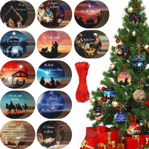 72 piezas de adorno navideño de madera de Jesús, decoración de Navidad cristiana, decoraciones de Navidad religiosas con cuerdas rojas para 72 piezas de adorno navideño de madera de Jesús, decoración de Navidad cristiana, decoraciones de Navidad religiosas con cuerdas rojas para