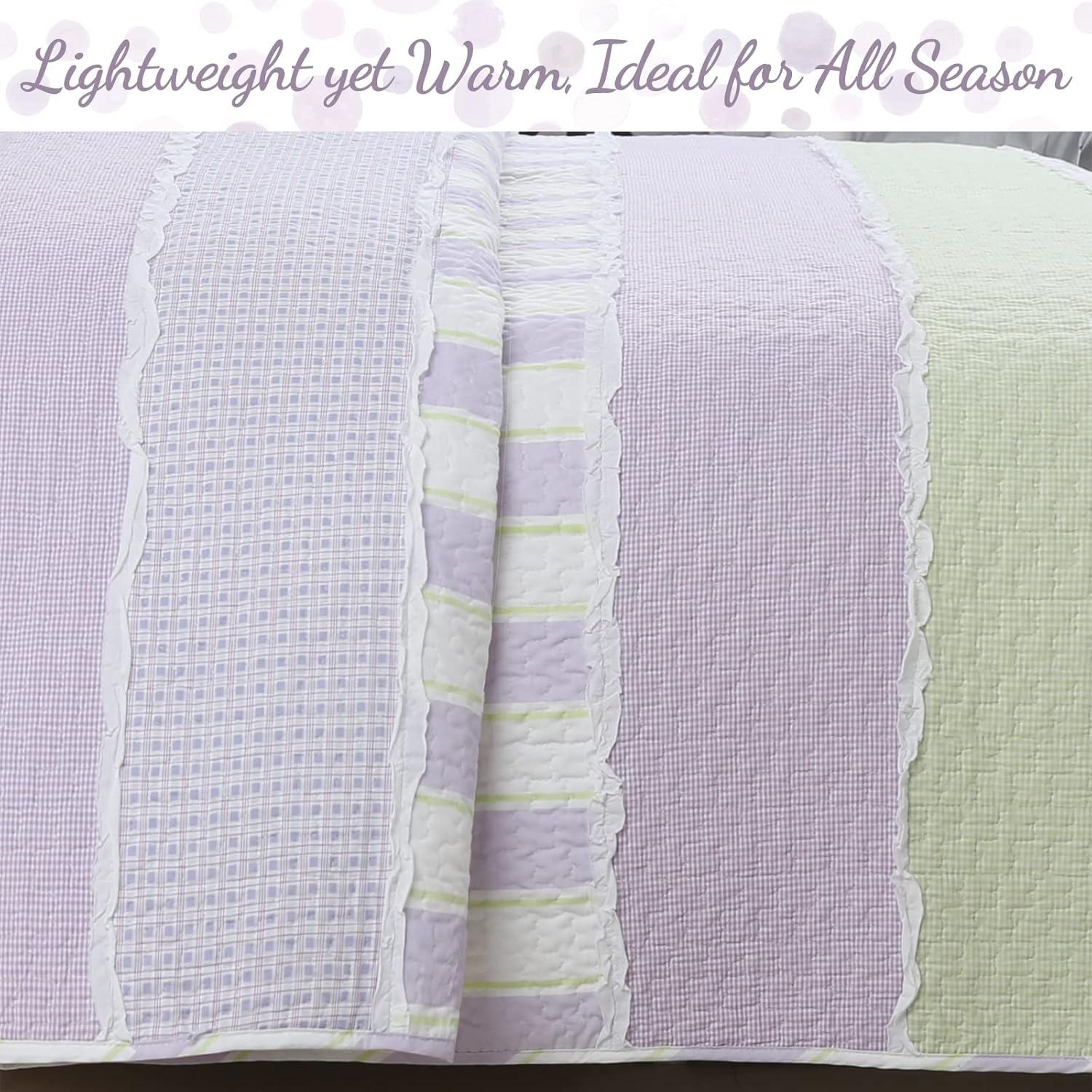 Cozy Line Home Fashions Juego de ropa de cama reversible de algodón con estampado de lunares y lunares blancos con volantes y retazos