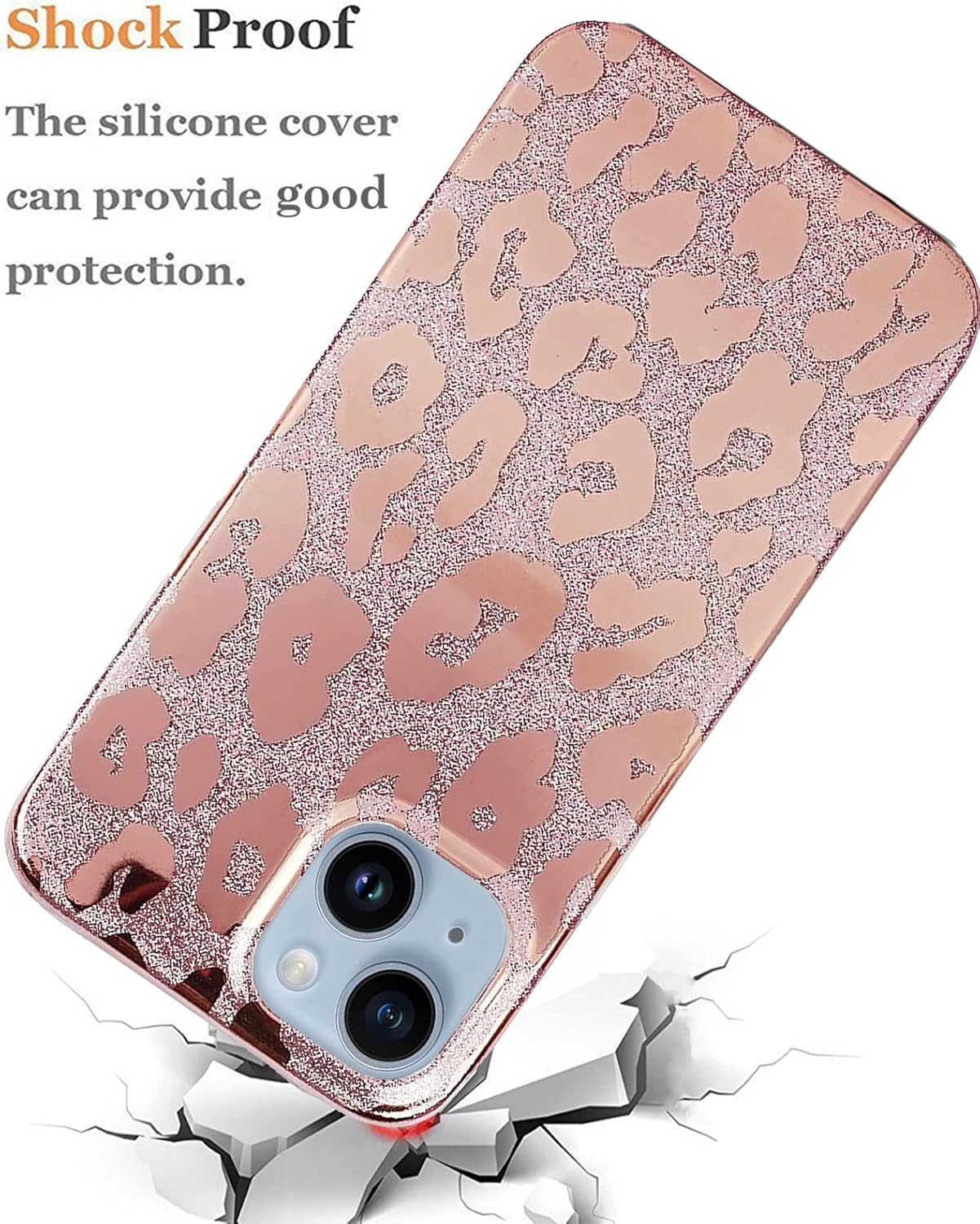 J.west Funda compatible con iPhone 15 de 6.1 pulgadas, diseño de estampado de leopardo con purpurina metálica de lujo, delgada, de silicona suave,