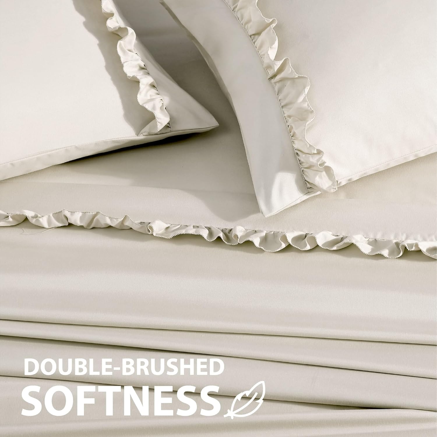 Swift Home Elegante diseño de dobladillo con volantes de 2 pulgadas en sábana encimera y fundas de almohada, resistente a las arrugas, resistente a