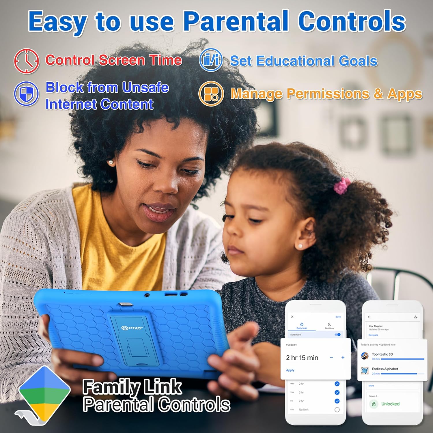 Contixo Tableta infantil K102-HD de 10 pulgadas, para niños de 3 a 7 años, control parental, Android 10, 64GB, WiFi, tableta de aprendizaje para