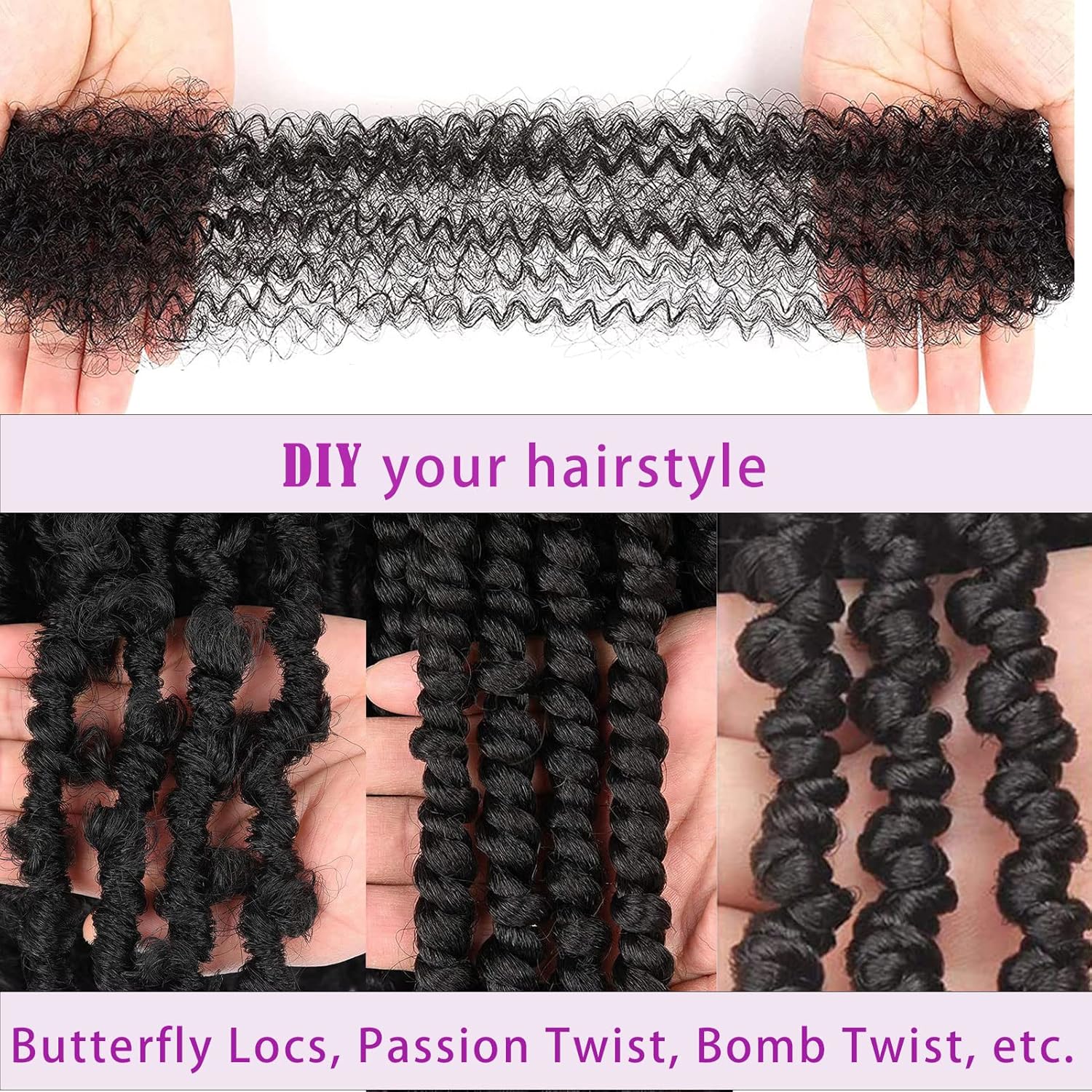Cabello trenzado Marley Twist de 24 pulgadas, 8 paquetes de cabello afro trenzado elástico preseparado para rizos suaves de mariposa, extensiones de