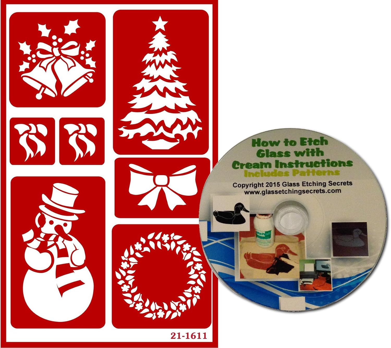 Plantillas navideñas con campanas, lazos, árbol, muñeco de nieve y corona, diseños de vinilo reutilizables + libro electrónico de cómo grabar en CD