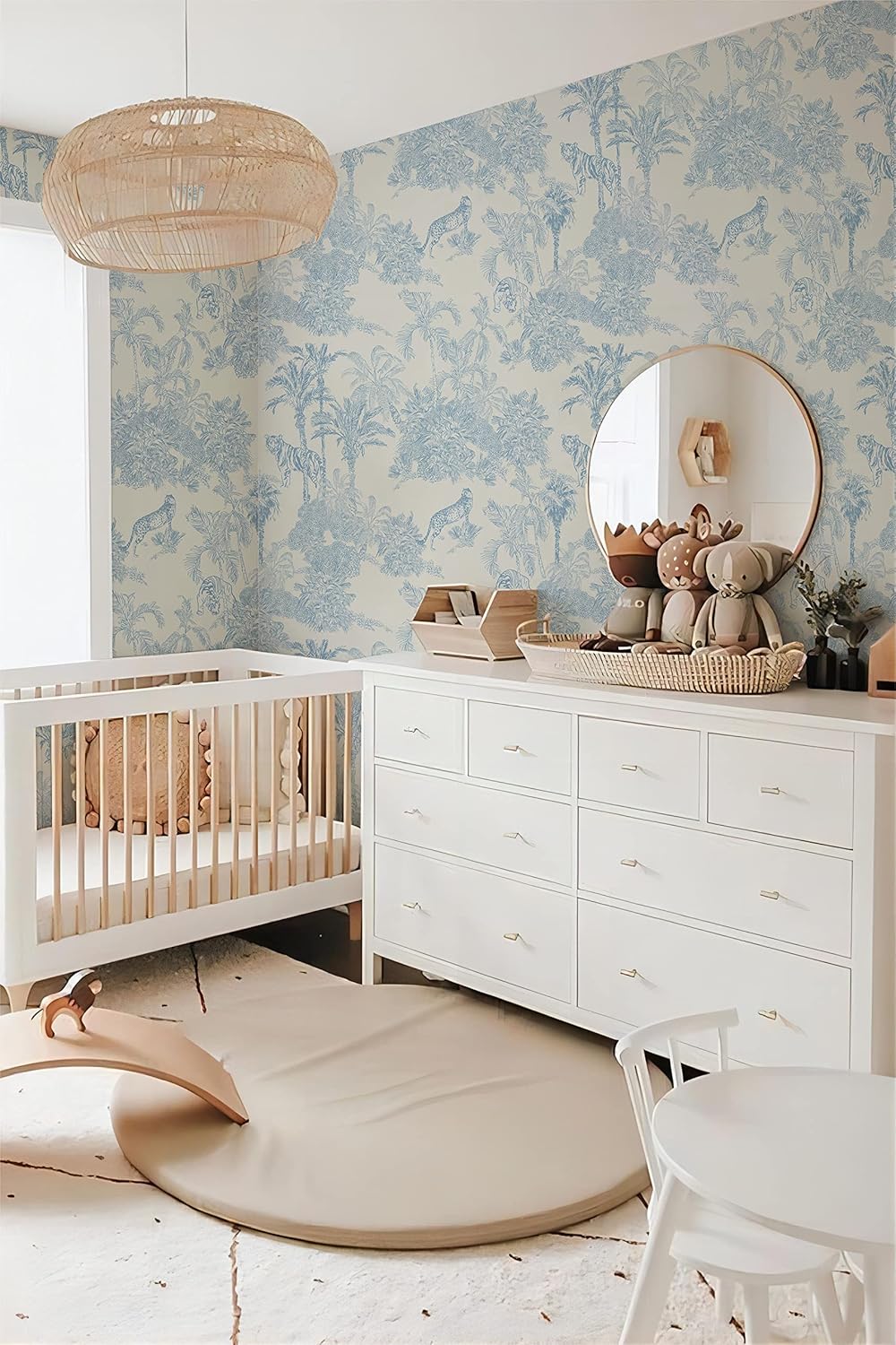 Papel tapiz de papel tapiz azul y blanco para despegar y pegar, pared de acento estilo chinoiserie francés, papel tapiz temporal para apartamentos,