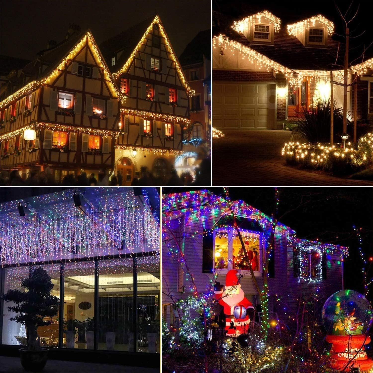 Luces de Navidad de carámbano para exteriores, 40 pies, 612 luces LED de carámbano con 108 gotas, tira de luces de carámbano con control remoto,
