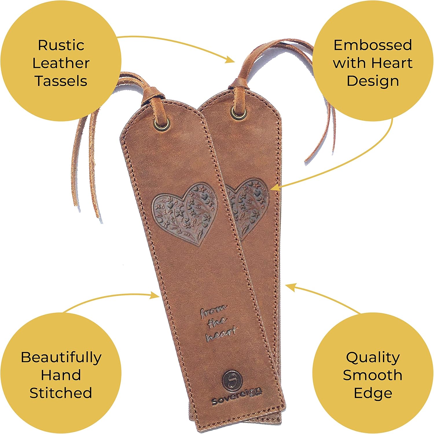 Marcapáginas de cuero hecho a mano con diseño de corazón, 2 marcas de cuero auténtico, marcadores únicos para hombres, mujeres y niños  Gran regalo