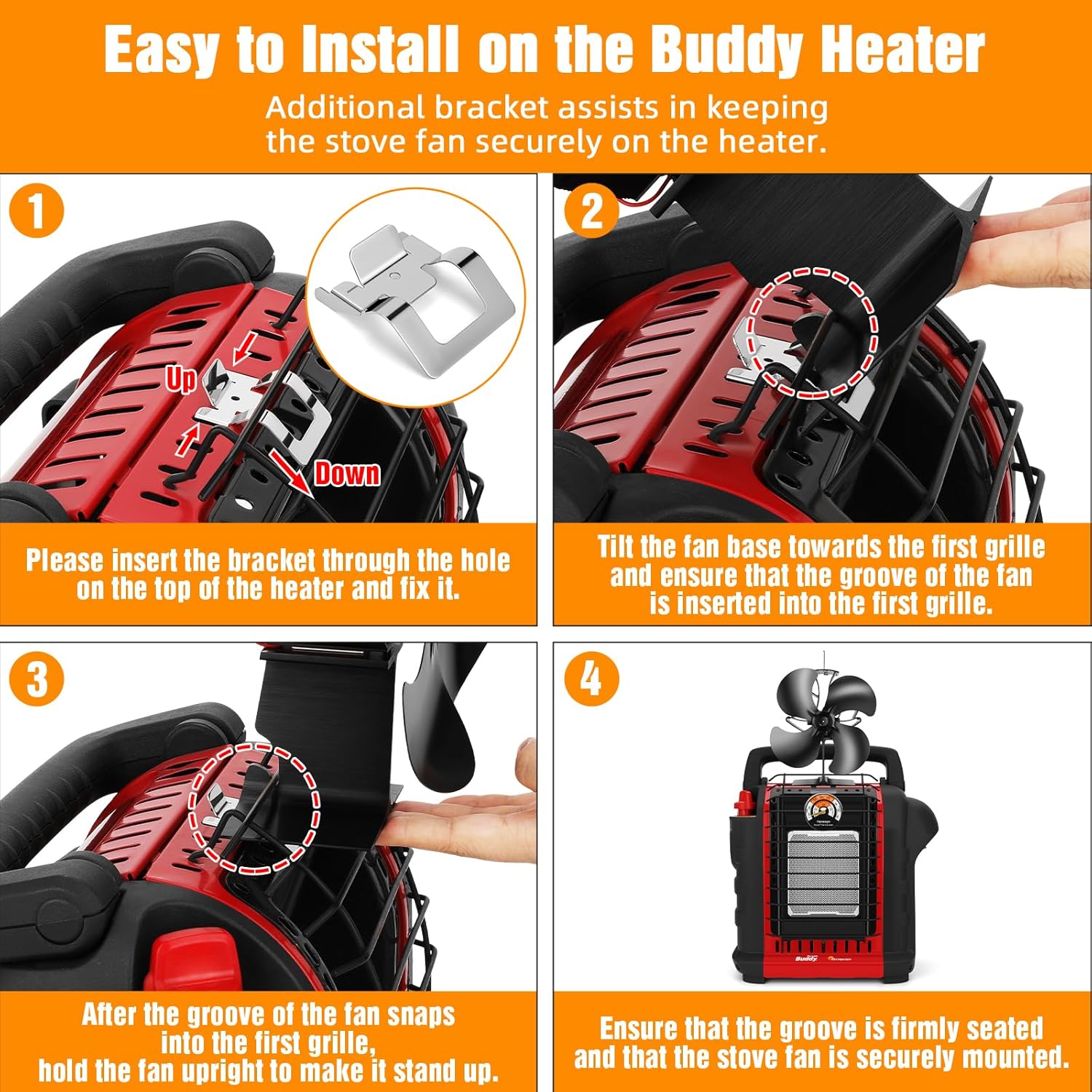 Ventilador de estufa de leña para calentador Buddy, diseño de bloqueo de ranura de ventilador de estufa con soporte para calentadores, ventilador de