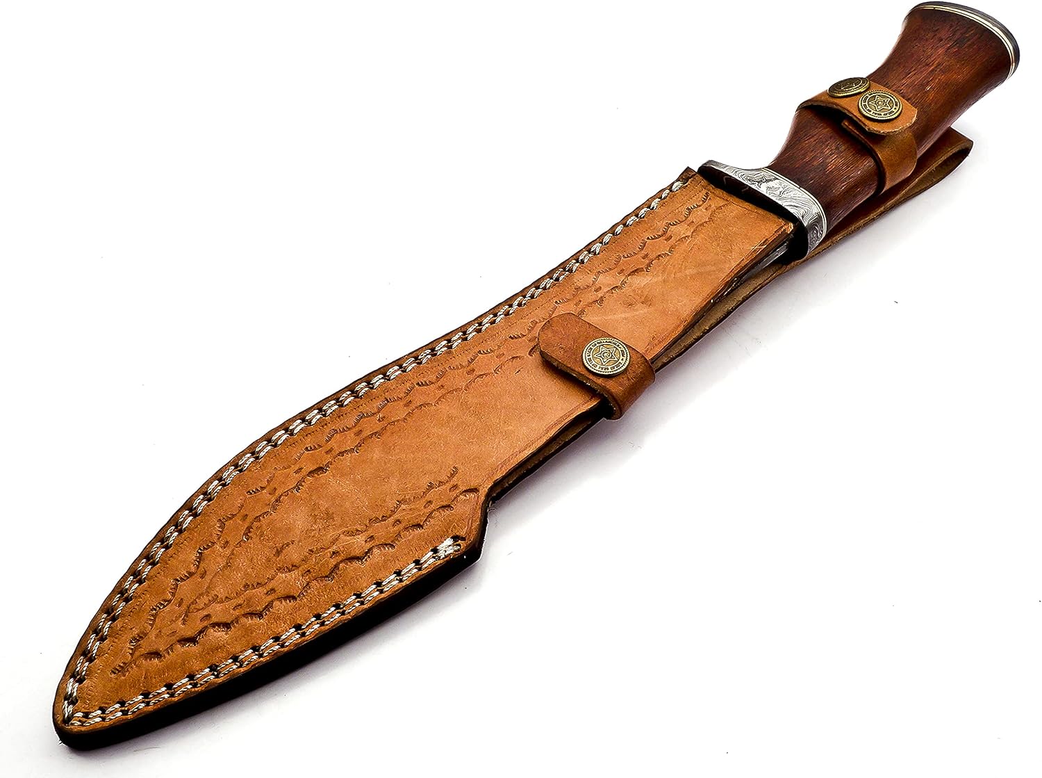 Nooraki – Cuchillo Bowie de acero de Damasco hecho a mano de 15 pulgadas – Cuchillo de caza de hoja fija con mango cómodo de palisandro fuerte para