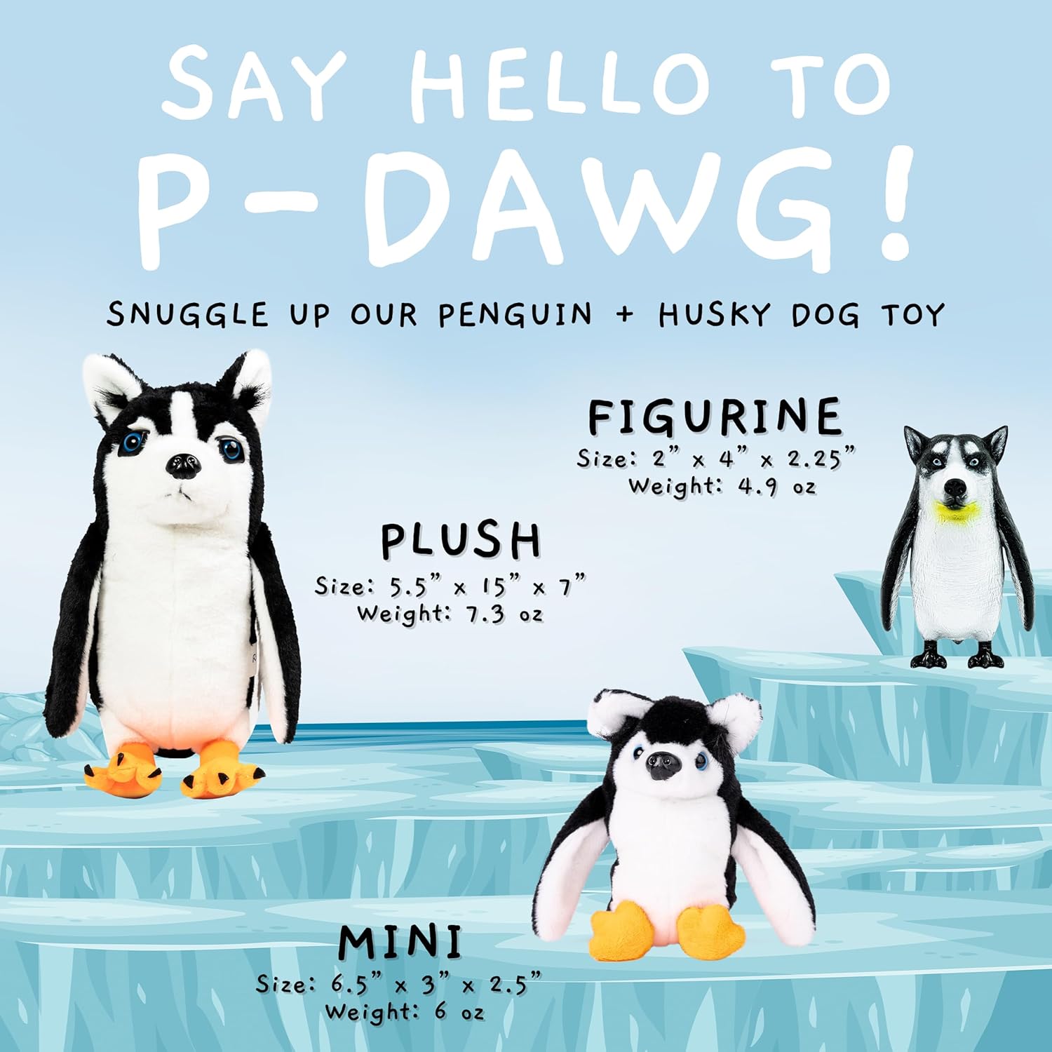Randimals Mezcla de animales de peluche híbridos de pingüino y perro husky para niñas y niños, personajes de animales abrazables y suaves, juguetes