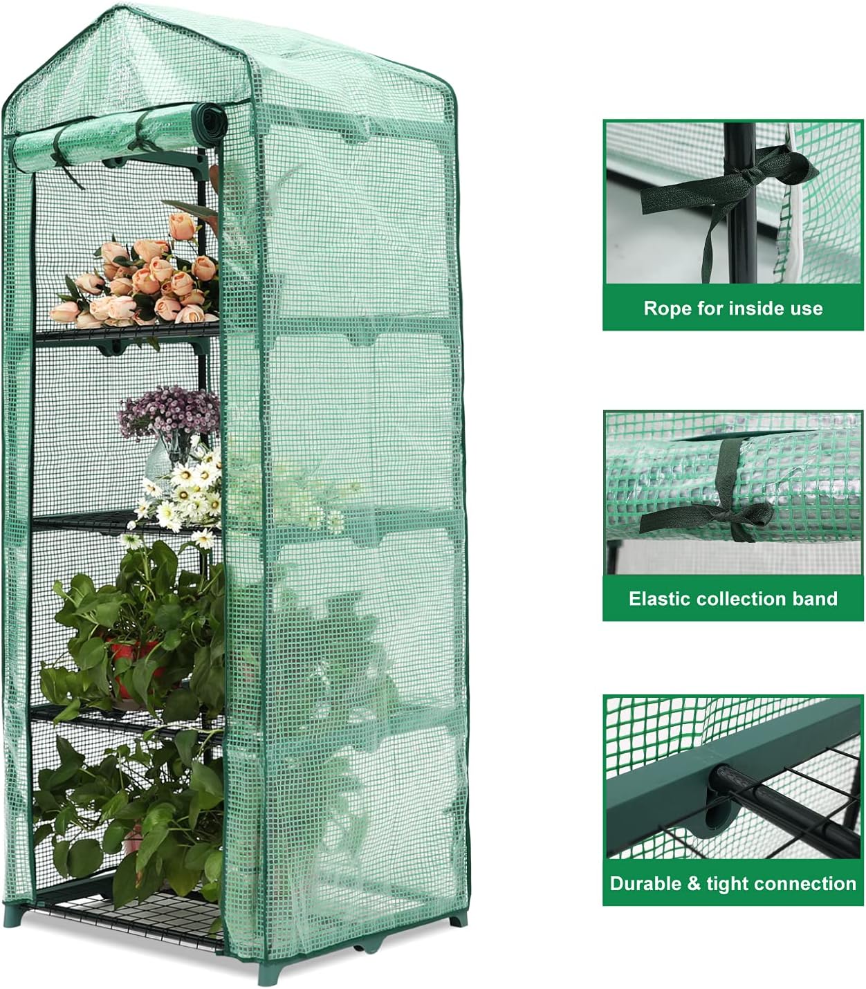 ABCCANOPY Mini invernadero de 4 niveles portátil de jardinería con puerta con cremallera para uso en interiores y exteriores (cubierta de