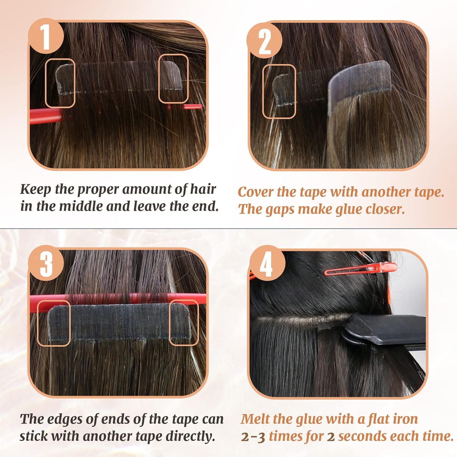Ugeat Extensiones de cabello humano Remy con cinta