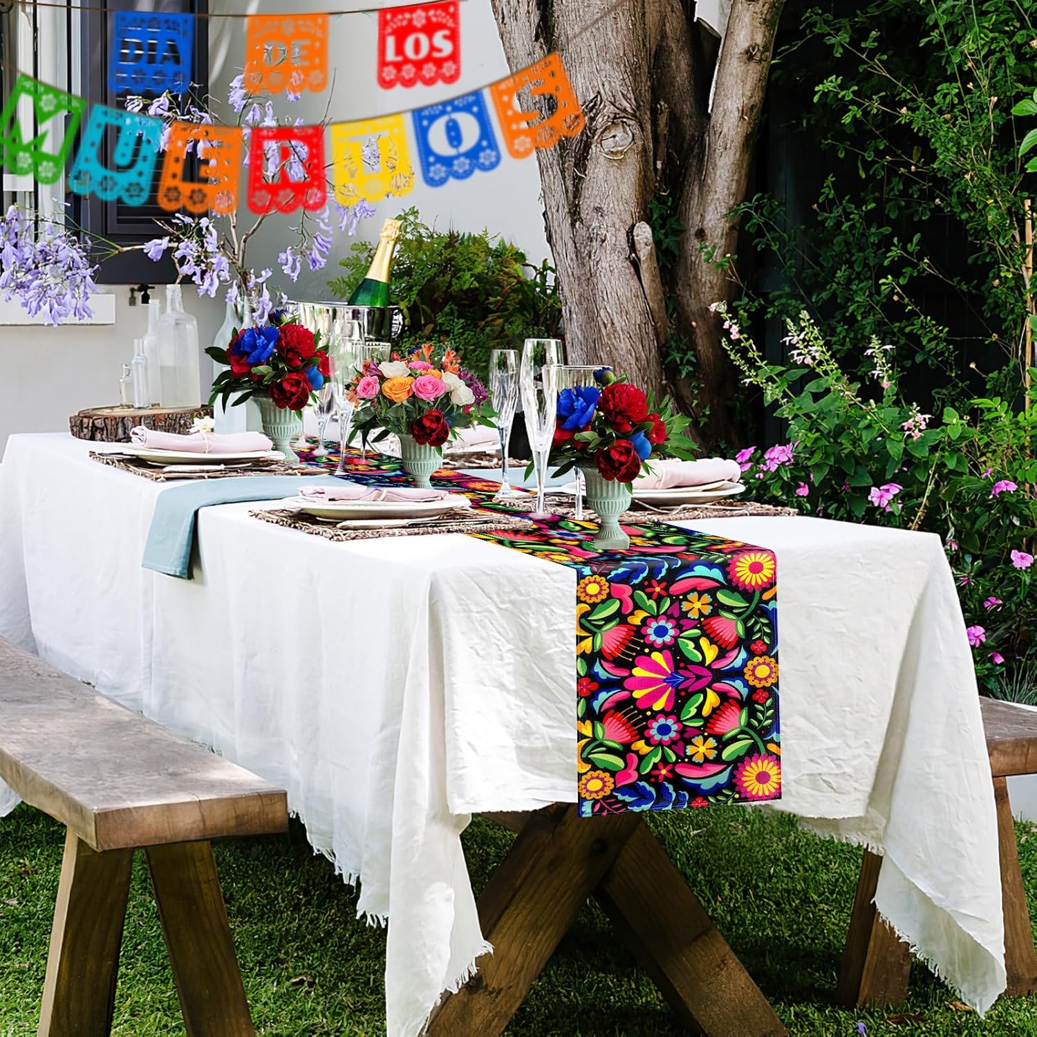 Camino de mesa mexicano para fiesta, paquete de 5 unidades, decoración del día de los muertos, decoraciones del día de los muertos, decoraciones del