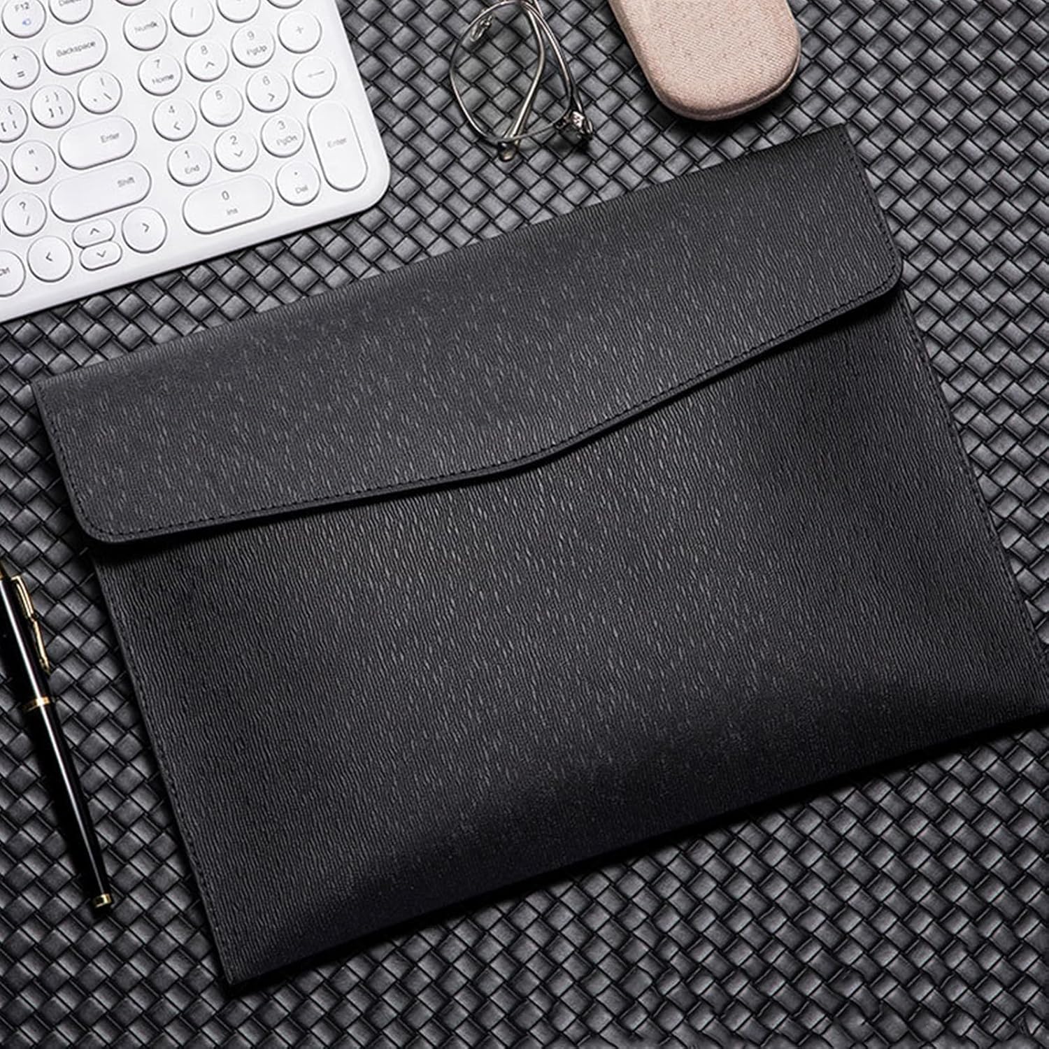 1 soporte de cuero sintético A4, carpeta de archivos A4 de piel sintética, bolsa de documentos de negocios, organizador de carpetas de archivos para