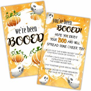 Juego de fiesta de Halloween You’ve Been Booed, We Been Booed! Juego de 50 tarjetas de juego de calabazas de doble cara y fantasma, recuerdos de Juego de fiesta de Halloween You’ve Been Booed, We Been Booed! Juego de 50 tarjetas de juego de calabazas de doble cara y fantasma, recuerdos de