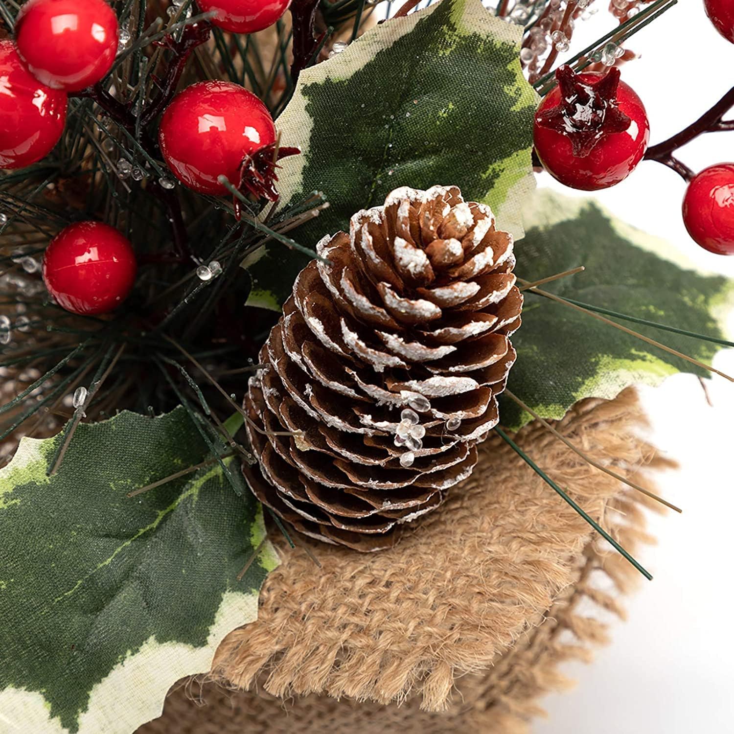 LOHASBEE Mini árbol de Navidad, 2 paquetes de 10 pulgadas, pequeño árbol de Navidad portátil con bayas rojas para regalo para niños, oficina, mesa y