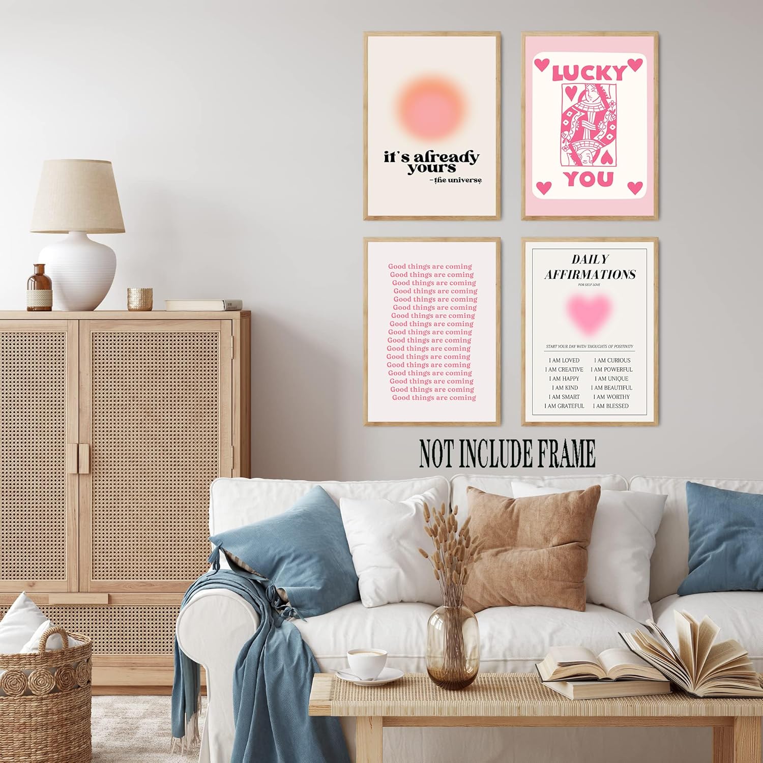Póster retro de moda Y2K rosa degradado Aura Daily Afirmations Lucky You Its Already Yours Preppy Poster Impresiones para el hogar, dormitorio,